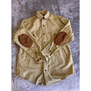 Orvis Fairbanks Flannel Shirt Green Windowpane Plaid Elbow Patches Men’s Medium